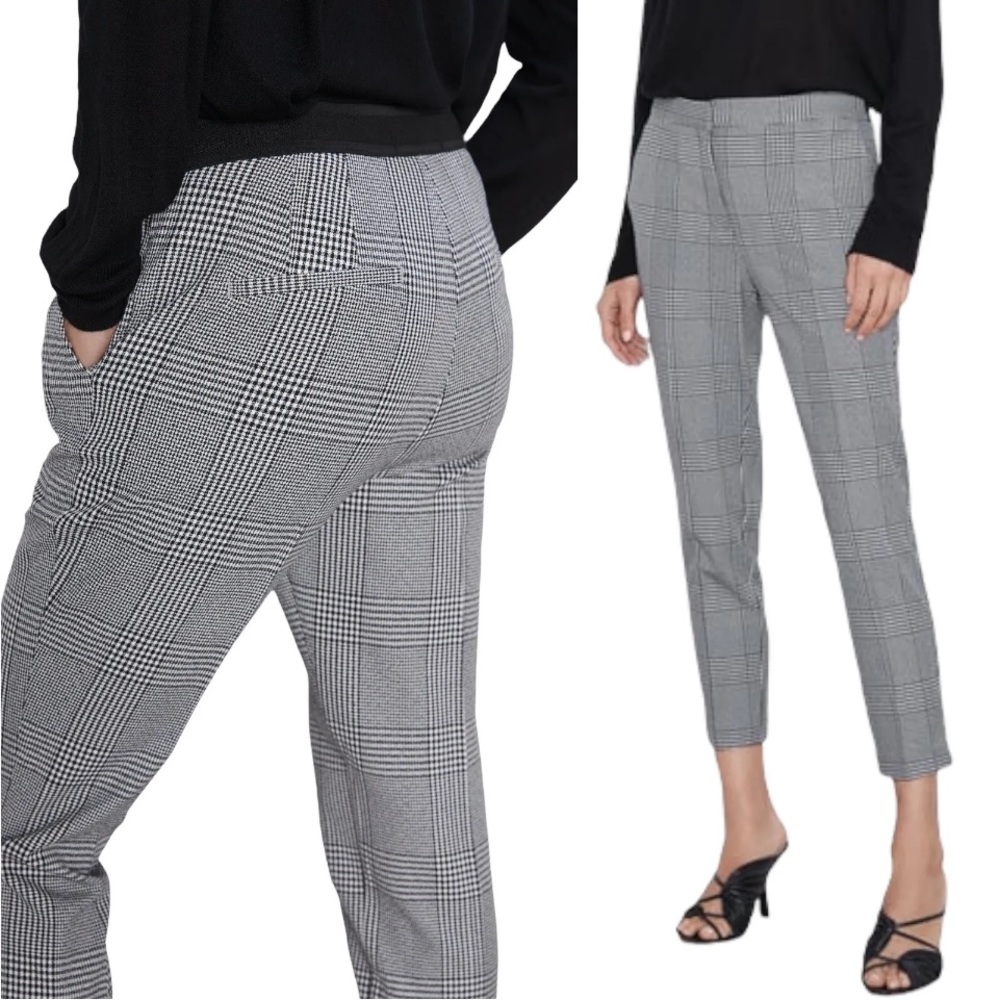 Zara Black & White Plaid Jogger Waist Business Casual Pants S *NWT*